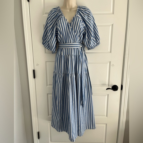 Old Navy Women's Blue White Waist-Defined Striped Tie-Belt Midi Wrap Dress XXL - Picture 4 of 15